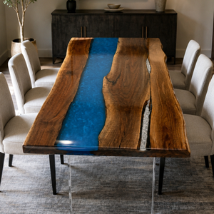 Black Walnut Deep Ocean Wave Shimmer Epoxy Resin Dining Table