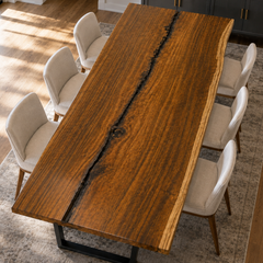 Walnut Natural Live Edge Fissure Inlay Wood Slab Table