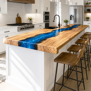 Olive Wood Modern Blue River Epoxy Resin Countertop