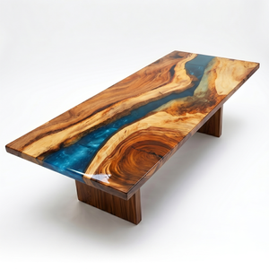 Walnut Vibrant Blue River Epoxy Resin Dining Table