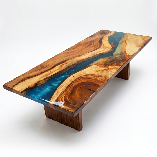 Walnut Vibrant Blue River Epoxy Resin Dining Table