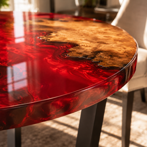 Poplar Burl Magma Swirl Red Epoxy Resin Round Table