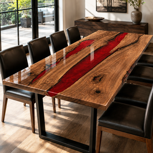Black Walnut Red River Epoxy Resin Dining Table