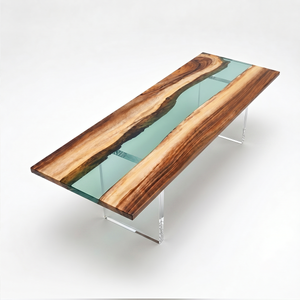 Walnut Live Edge Green River Transparent Epoxy Resin Dining Table