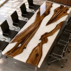 Black Walnut White Pearl River Glossy Epoxy Resin Conference Table
