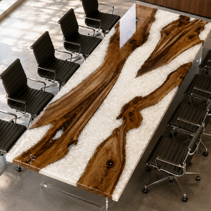 Black Walnut White Pearl River Glossy Epoxy Resin Conference Table