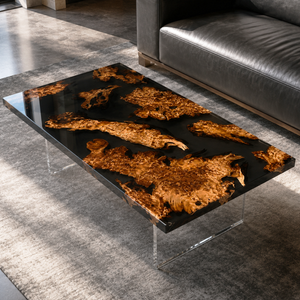 Cunninghamia Burl Transparent Black Epoxy Resin Coffee Table
