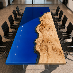Poplar Burl Azure Seascape Island Epoxy Resin Conference Table