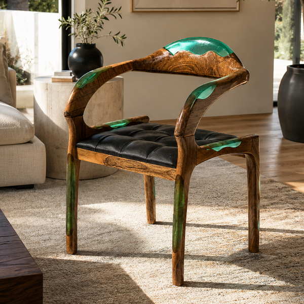 Walnut Emerald Flow Epoxy Resin Chair