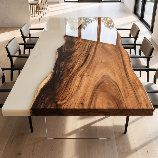 Walnut Wood White Resin Live Edge Epoxy Resin Dining Table