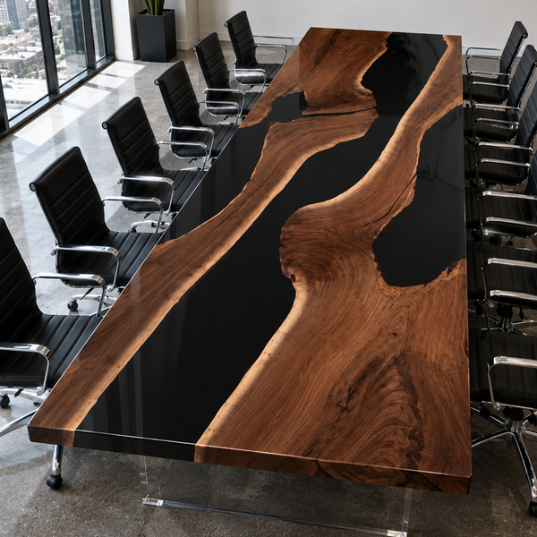 Black Walnut Solid Wood Black Stream Epoxy Resin Conference Table