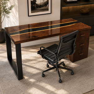 Black Walnut Live Edge Storage River Epoxy Resin Desk