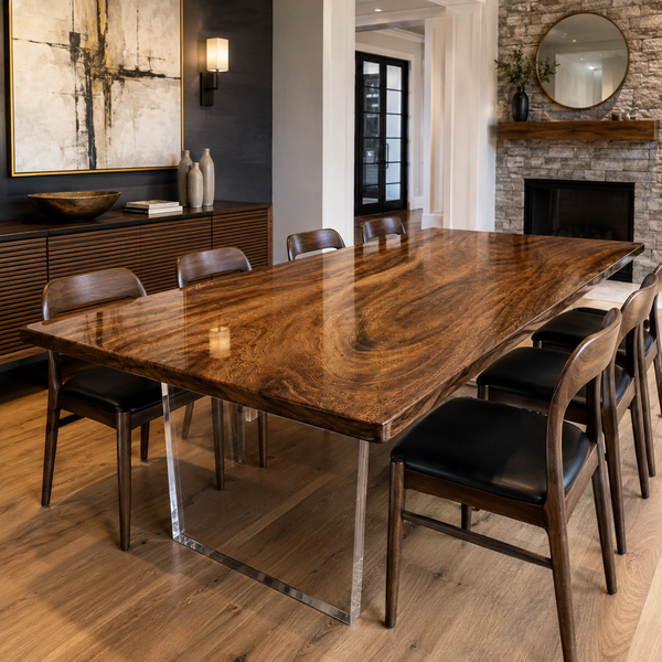 Walnut Amber Grain Wood Slab Table