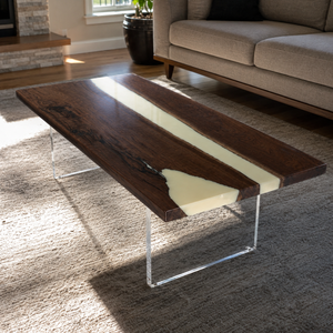 Black Walnut Cream White River Epoxy Wood Slab Table