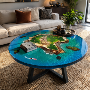 Pure Resin Tropical Archipelago Micro Landscape Round Coffee Table