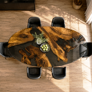 Golden Camphor Black River Translucent Oval Epoxy Resin Dining Table