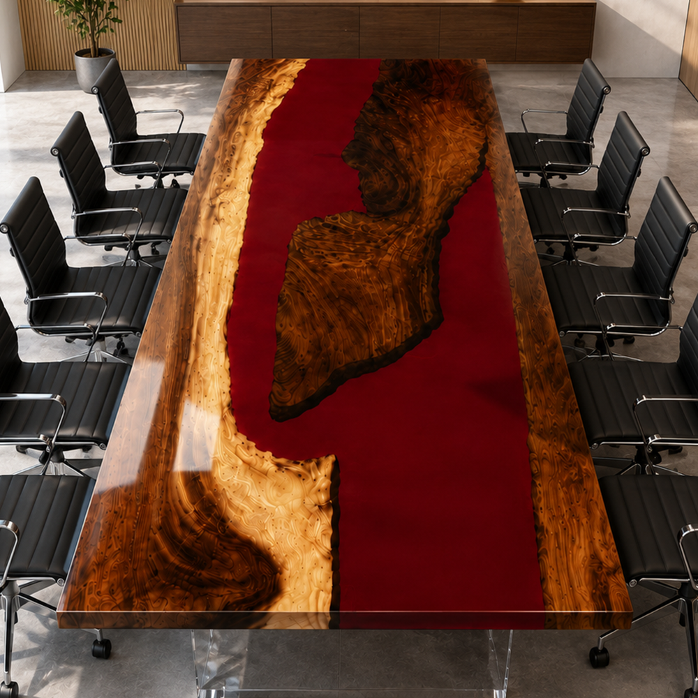 Walnut Magma Red Epoxy Resin Conference Table