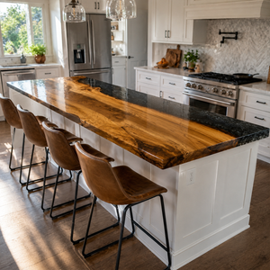 Walnut Wood Executive Custom River Style Epoxy Resin Countertop