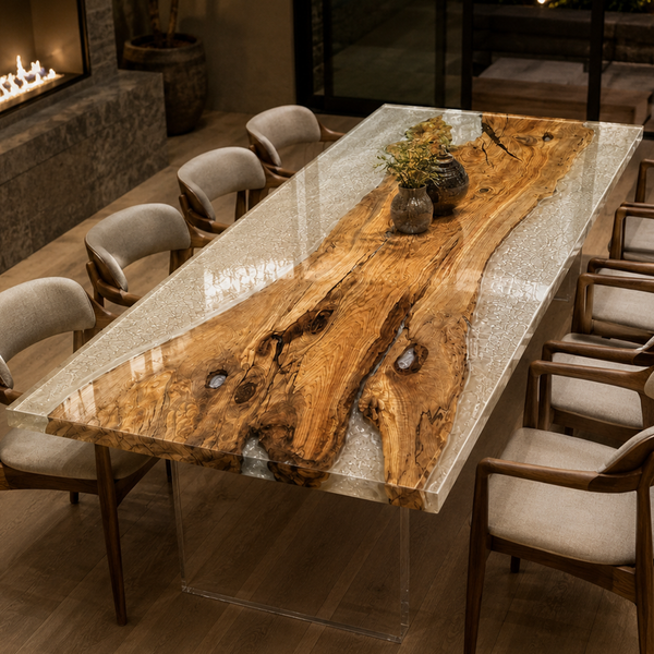 Olive Wood Icebound Organic Epoxy Resin Dining Table