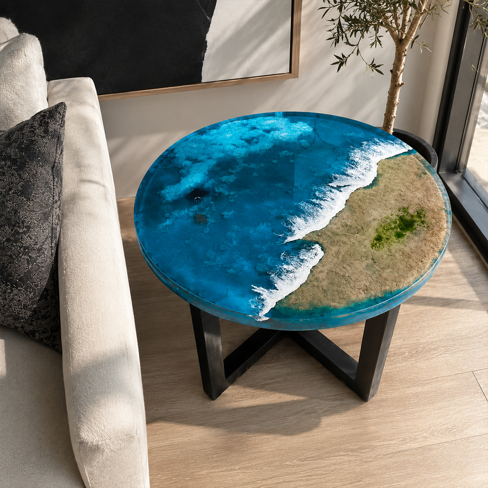 Pure Resin Transparent Ocean Wave Round Side Table