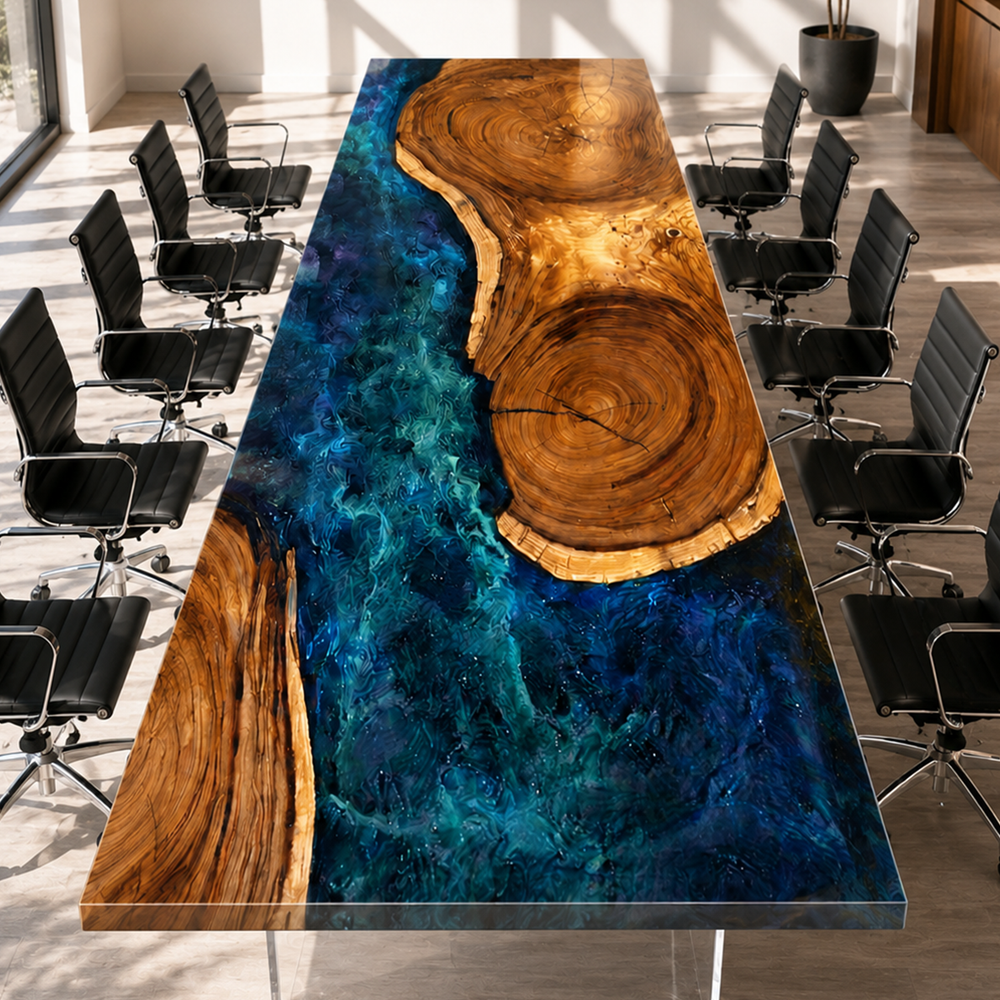 Black Walnut Tree Ring Starry Sky Epoxy Resin Conference Table