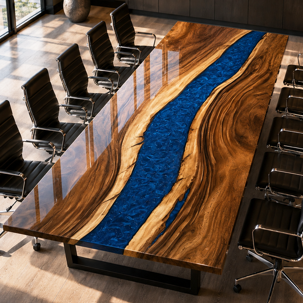 Walnut Swirling River Blue Wave Epoxy Resin Conference Table