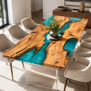 Olive Wood Green River Translucent Epoxy Resin Dining Table