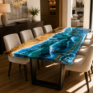 Poplar Wood Sea Wave Fluorescent Epoxy Table