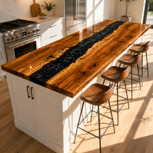 Walnut Wood Black River Live Edge Epoxy Resin Countertop
