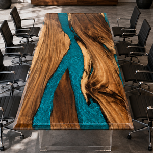 Walnut Turquoise Swirl Epoxy Resin Dining Table