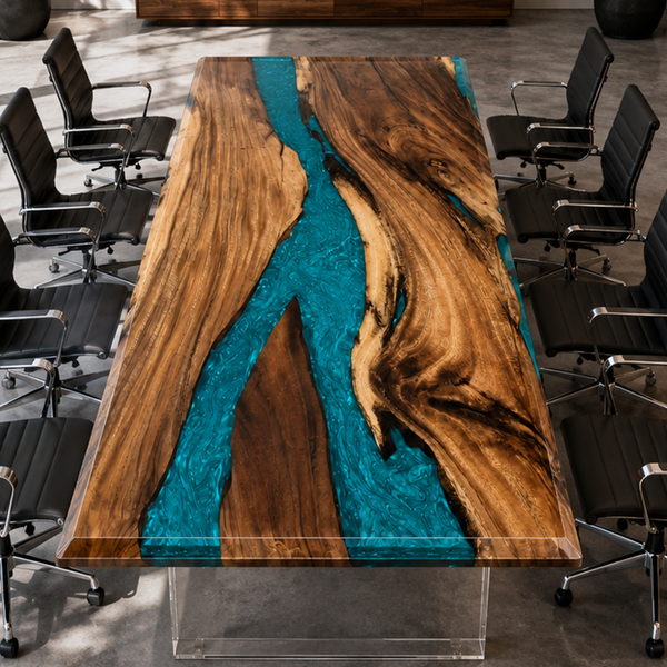 Walnut Turquoise Swirl Epoxy Resin Dining Table