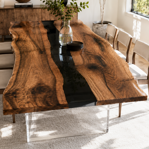 Black Walnut Black River Live Edge Epoxy Resin Dining Table