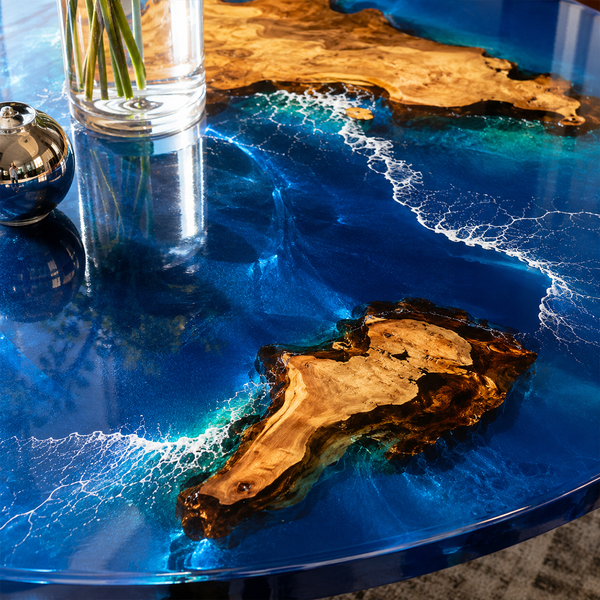 Walnut Ocean Wave Island Epoxy Resin Round Table