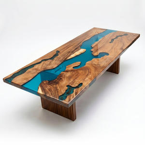 Walnut Premium Architectural Figure Blue River Epoxy Resin Dining Table