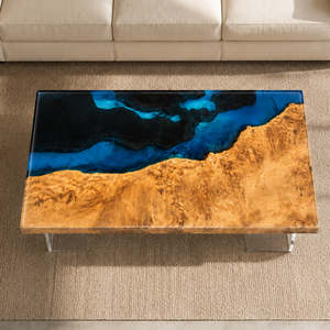 Poplar Burl Deep Blue Ocean Epoxy Resin Coffee Table