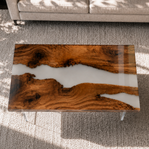 Walnut Natural Grain Milky River Epoxy Resin Coffee Table