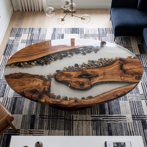 Oval Walnut Wood Epoxy Resin Coffee Table
