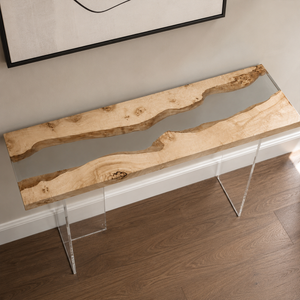 Poplar Burl River Clear Epoxy Resin Console Table