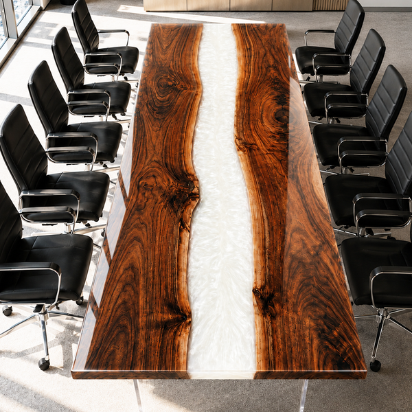 Black Walnut Swirling River White Epoxy Resin Conference Table