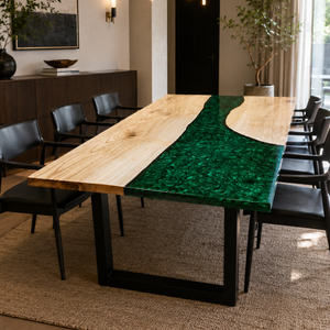 Ash Wood Swirl Green Epoxy Resin Dining Table