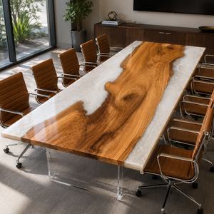 Olive Wood Crystal Epoxy Resin Conference Table