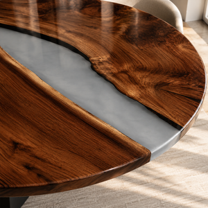 Walnut River Grey Epoxy Resin Round Table