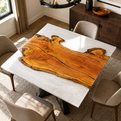 Olive Wood Crystal Tundra Textured Square Epoxy Resin Dining Table