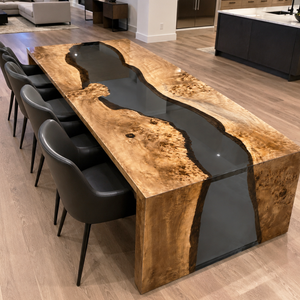 Poplar Burl Black Transparent Epoxy Resin Waterfall Table