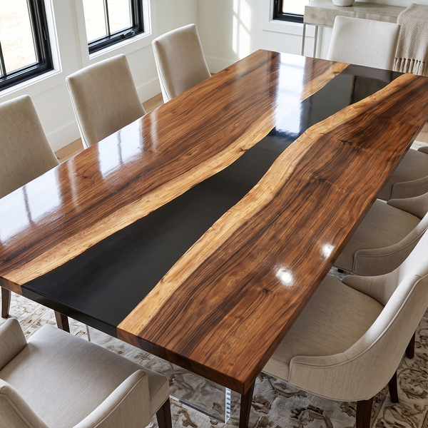 Walnut Black River Transparent Epoxy Resin Dining Table