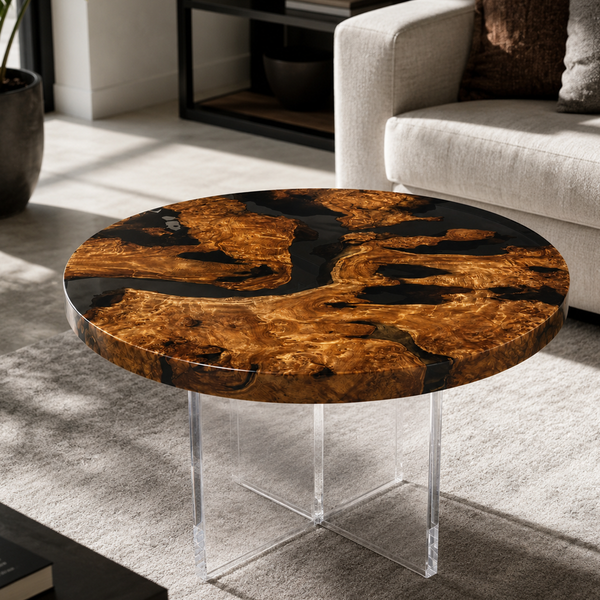 Cunninghamia Burl Black River Round Epoxy Resin Coffee Table