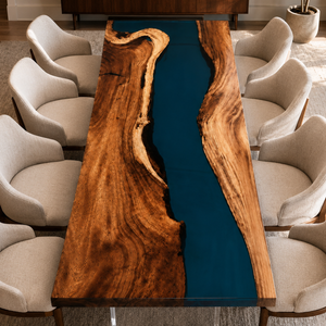 Walnut Blue River Live Edge Epoxy Resin Dining Table