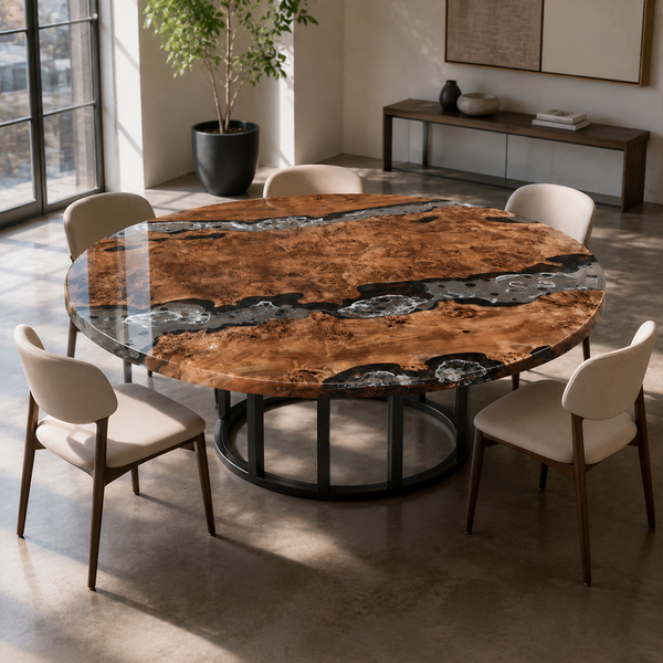 Cunninghamia Premium Burl Wood Round Epoxy Resin Dining Table