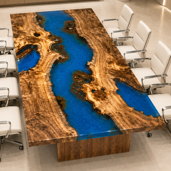 Golden Camphor Ocean Blue River Epoxy Resin Conference Table