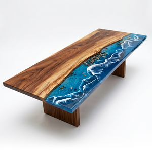 Walnut Island Beachfront Epoxy Resin Dining Table